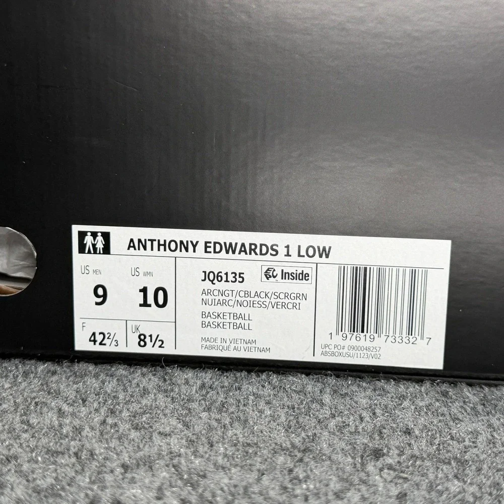 Adidas Anthony Edwards 1 Low Basketball Shoes Men's 9 Turquoise Black Athletic